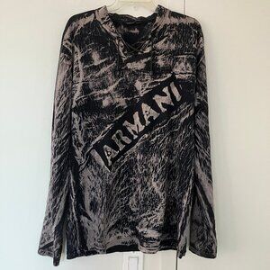 armani t shirt sz L 100% mens laces long sleeves renaissance neckline tie dye